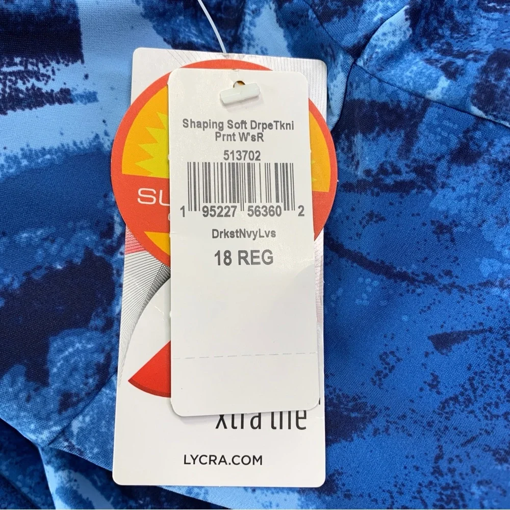 L.L.Bean Shaping Swimwear Tankini Top 18 Reg UPF 50+ Soft Drape Blue Multi NEW